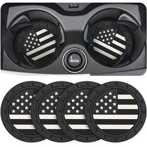 American Flag Car Cup Coasters 4-Pack Cup Holder Anti Slip Rubber Vehicle Black